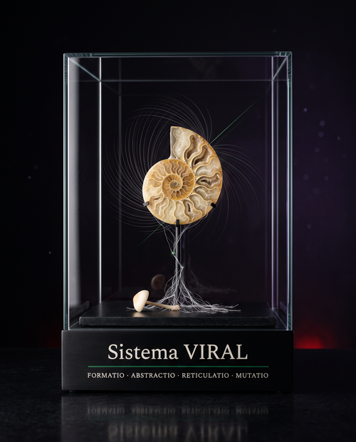 Sistema VIRAL · vitrina de museo con amonite